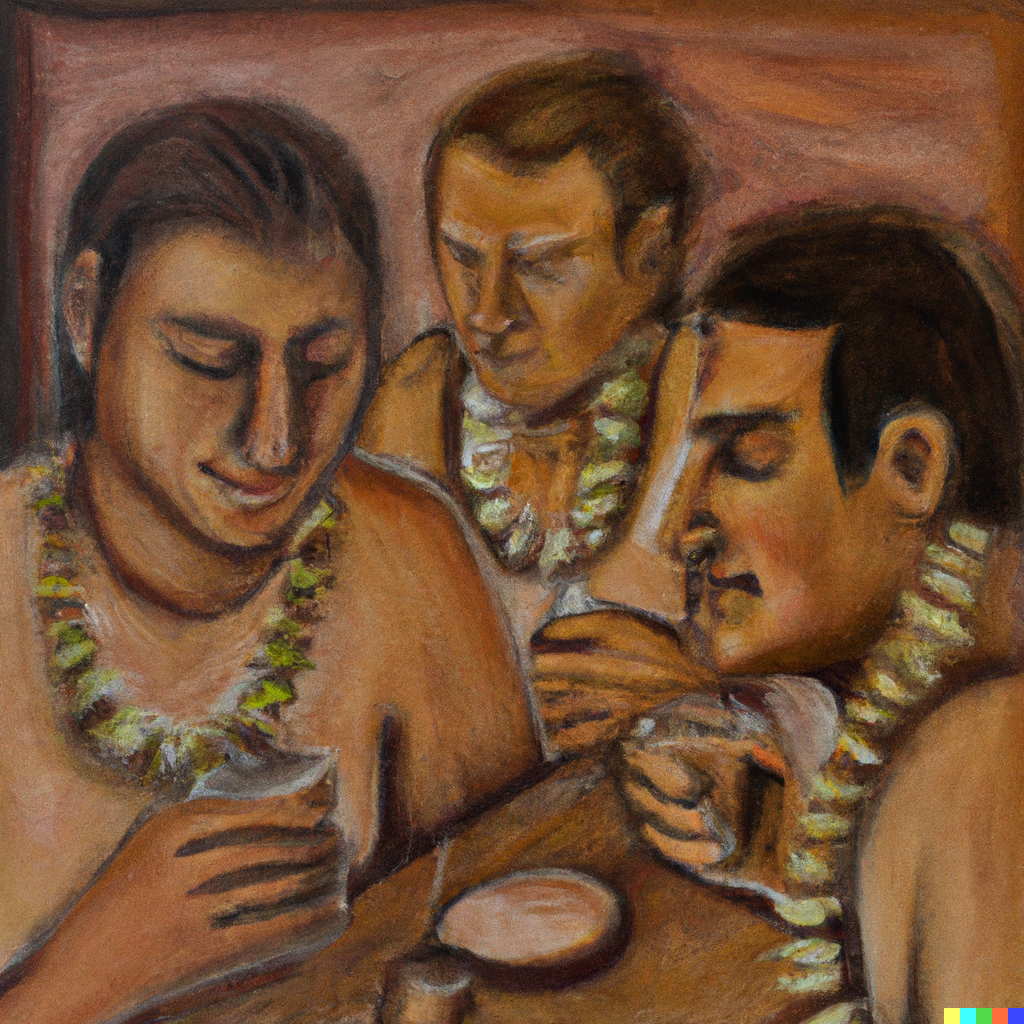 DALL·E 2022-08-25 15.22.24 - pastel very detailed painting of people drinking kava-kava.png