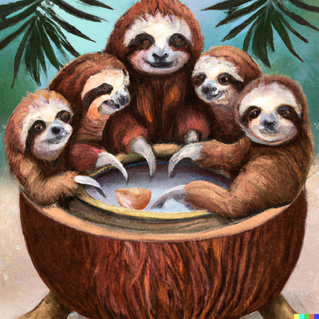 DALL·E 2022-09-02 07.03.26 - a realistic painting of a group of sloths sitting in a circle aro...png