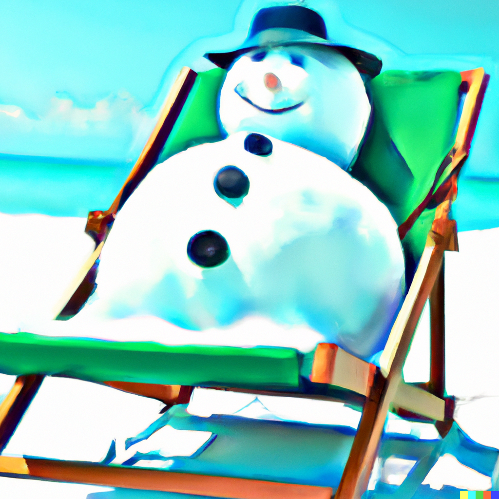 DALL·E 2022-10-07 07.21.08 - digital art of snowman laying on a lounge chair on a tropical sun...png