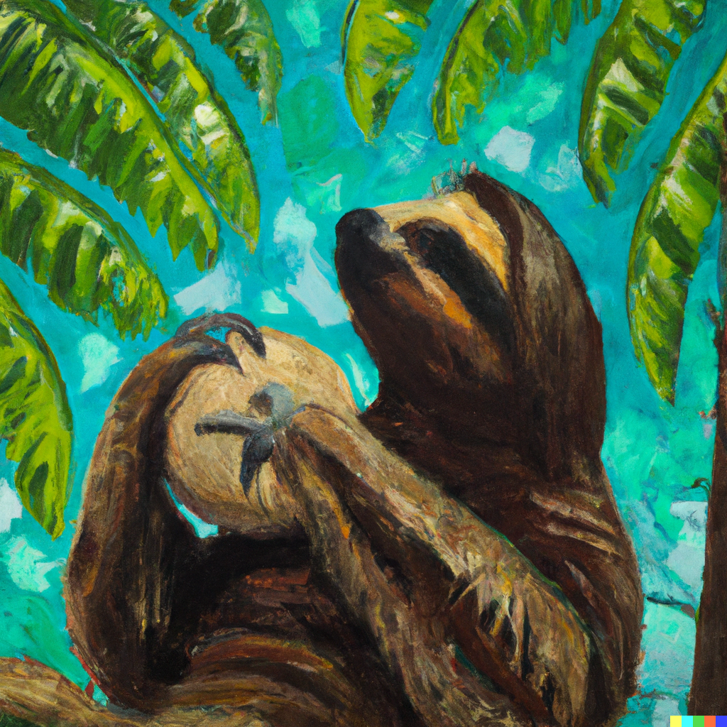 DALL·E 2022-11-18 07.12.39 - van gogh style painting of a sloth holding from a coconut shell i...png