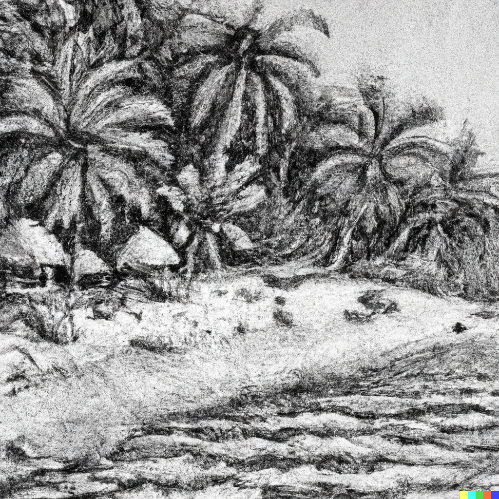 DALL·E 2023-01-20 07.14.49 - an intensely detailed pen drawing of a tropical beach scene .png