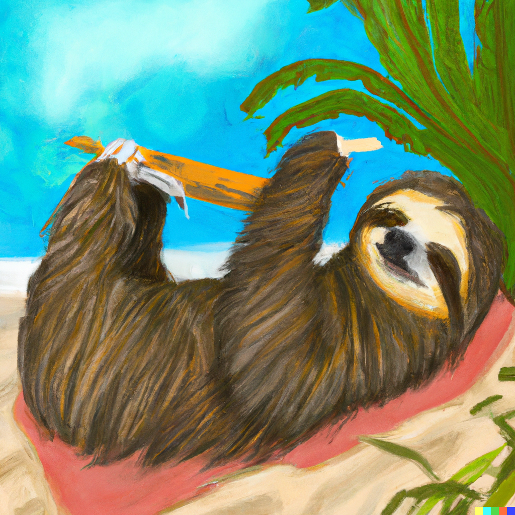 DALL·E 2023-02-24 07.51.57 - digital art of a sloth lounging at the beach.png