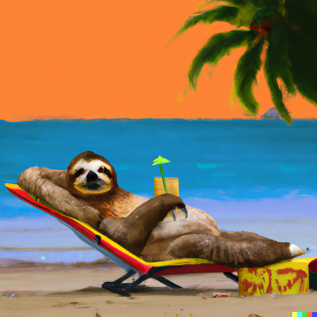 DALL·E 2023-03-10 07.10.32 - digital art of a sloth lounging at the beach.png