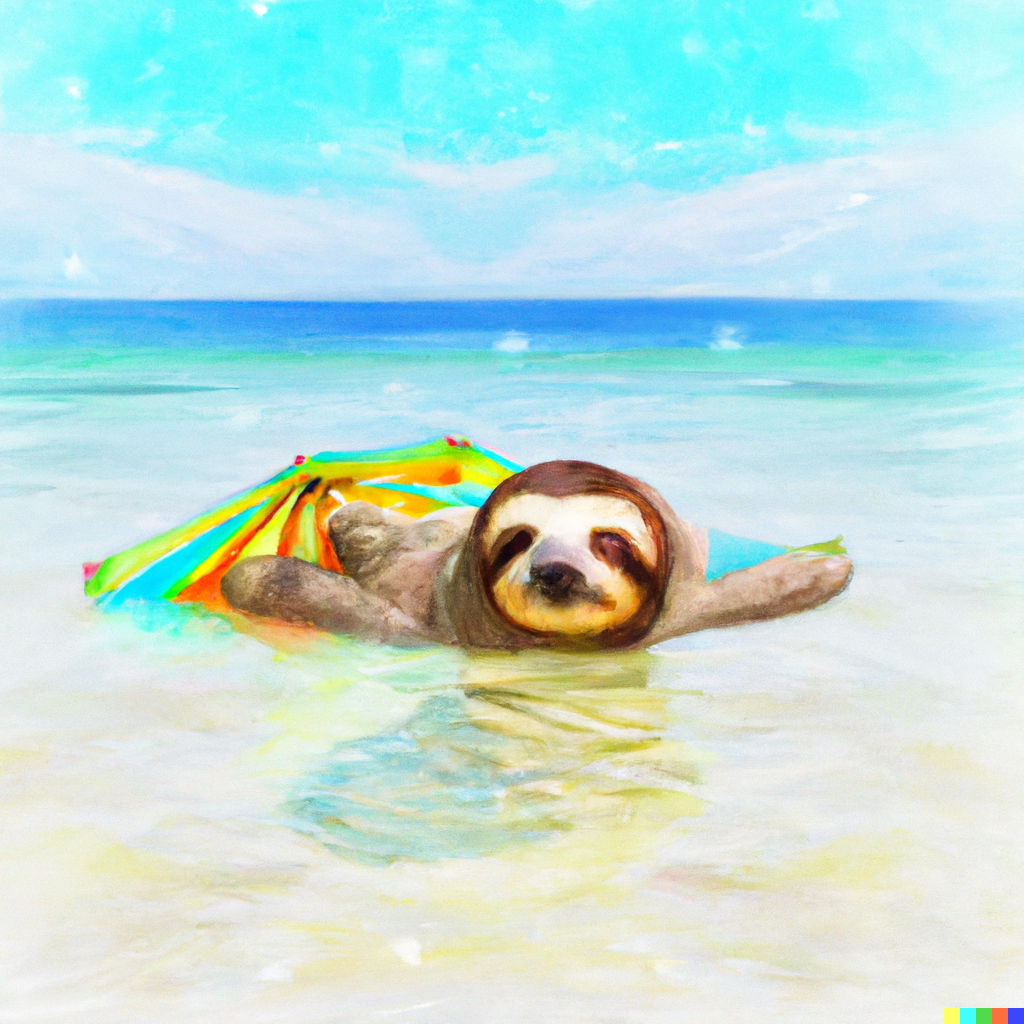 DALL·E 2023-03-17 07.13.48 - digital art of a sloth swimming in the ocean on a tropical beach.png