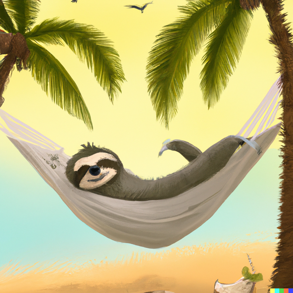 DALL·E 2023-05-19 06.58.59 - a happy sloth in a hammock on the beach. Digital art.png
